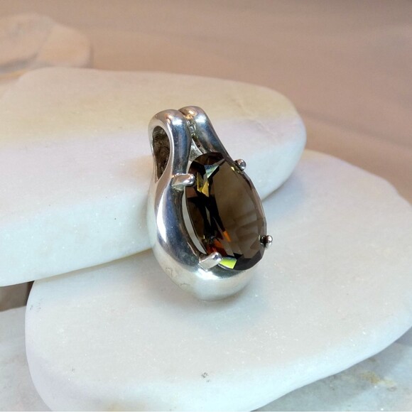 Natural Smokey Quartz Gemstone 925 Sterling Silver Jewelry Pendant Modernist - Picture 2 of 9